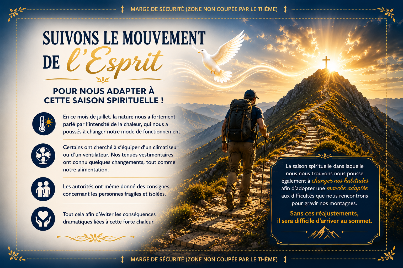 Découvrez pourquoi il est essentiel de suivre le mouvement du Saint-Esprit et de s'adapter à la saison spirituelle que Dieu nous fait traverser afin de grandir dans la foi et d'accomplir sa volonté.
