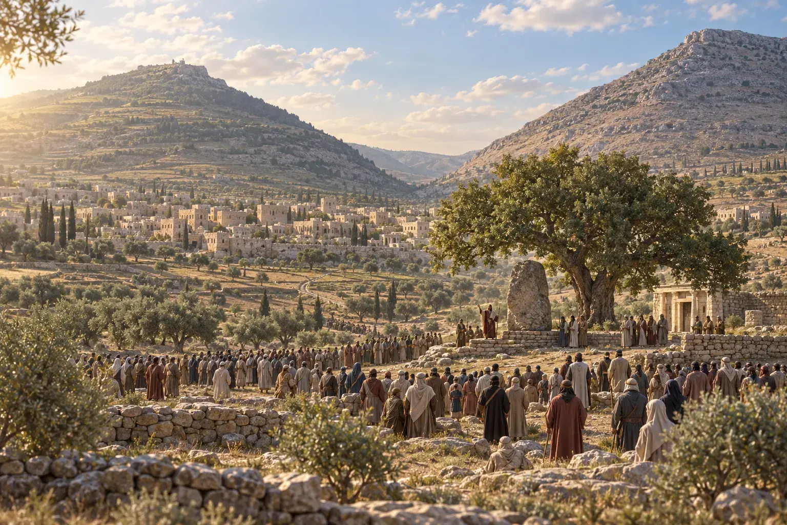Josué rassemble les tribus d’Israël à Sichem entre les monts Ébal et Garizim